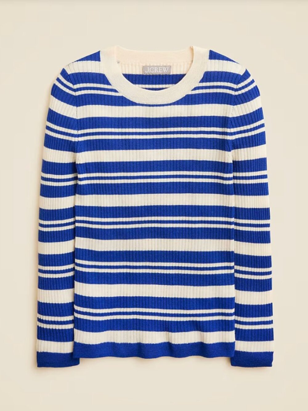 J. Crew Carolyn Striped Merino Wool Sweater CM699 Harbor blue ivory - Small - Picture 2 of 8